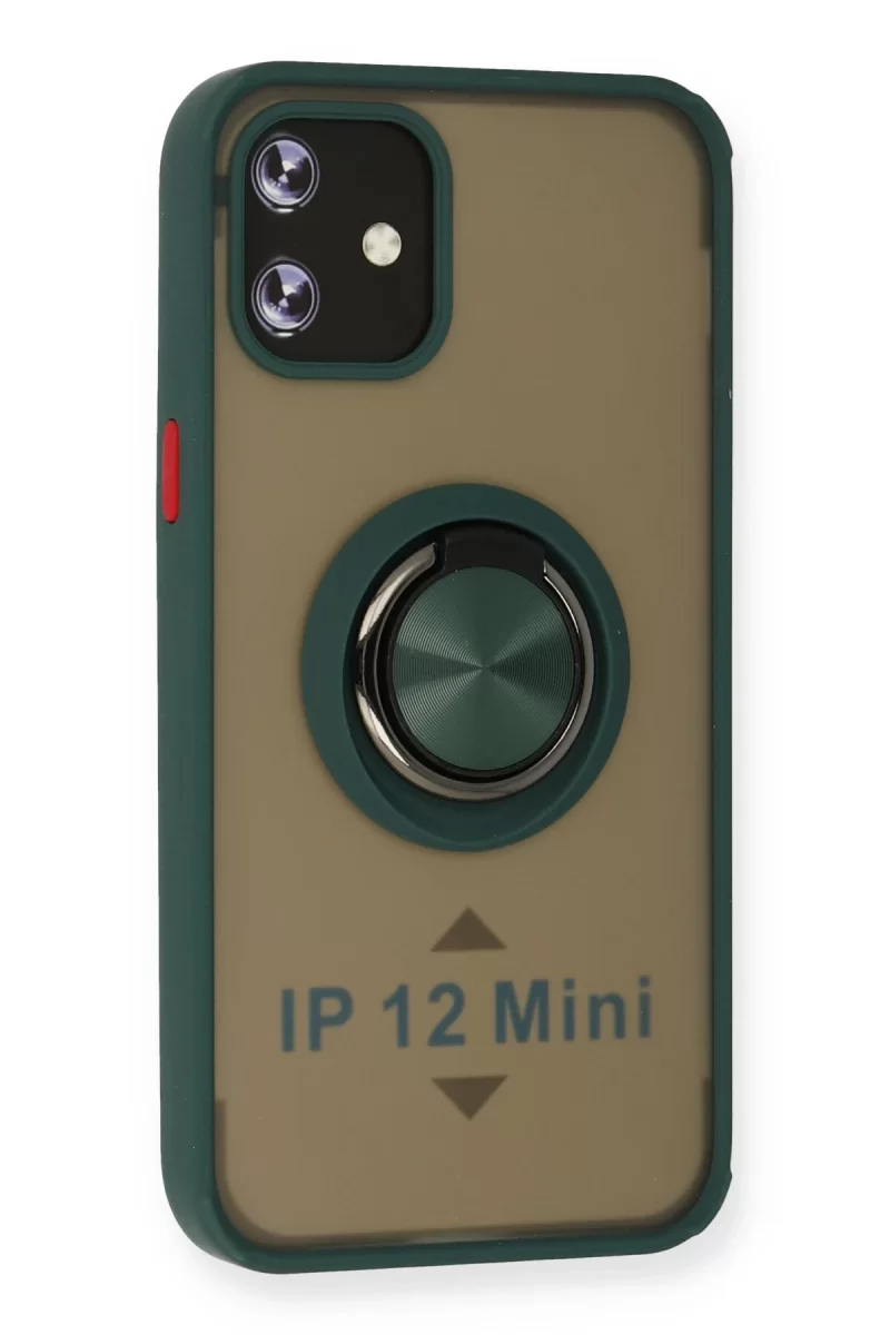 Newface Apple iPhone 12 Kılıf Montreal Yüzüklü Silikon Kapak - Yeşil
