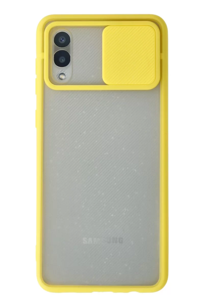 Newface Samsung Galaxy A02 Kılıf Palm Buzlu Kamera Sürgülü Silikon - Sarı