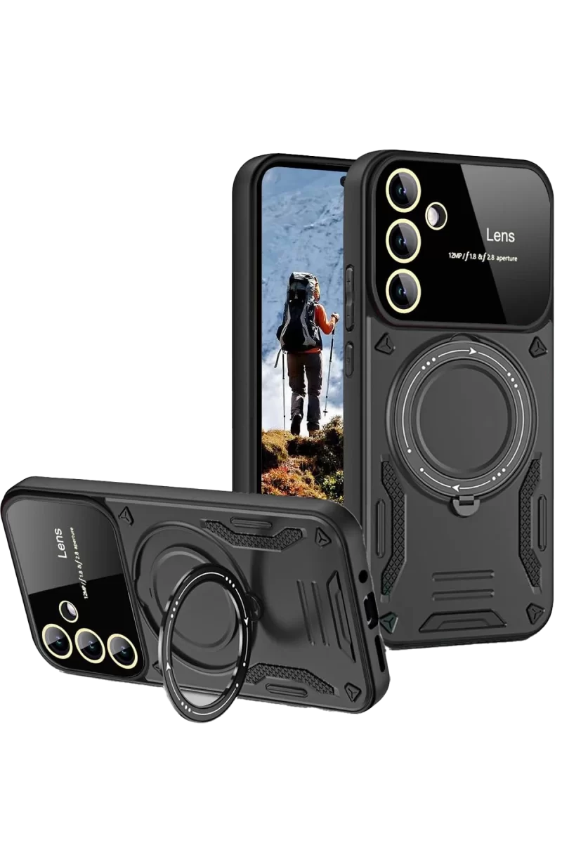 Newface Samsung Galaxy S24 FE Kılıf Joy Lens Standlı Kapak - Siyah