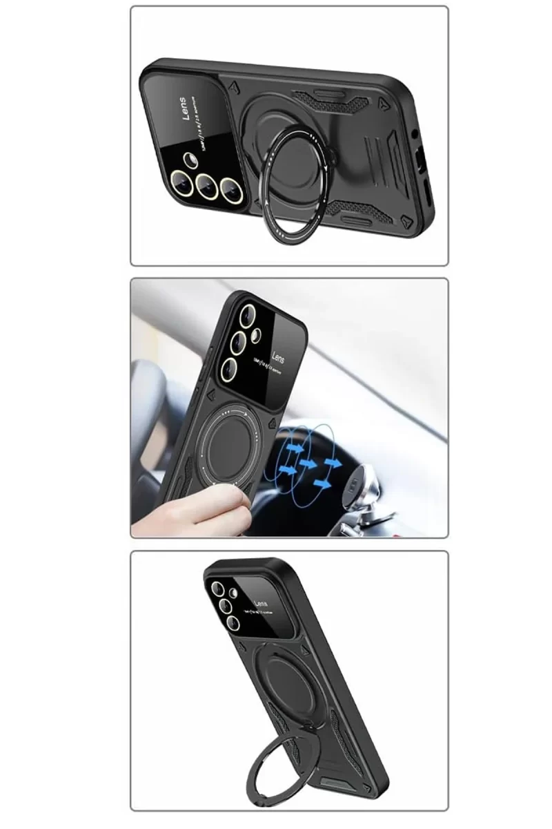 Newface Samsung Galaxy S24 FE Kılıf Joy Lens Standlı Kapak - Siyah