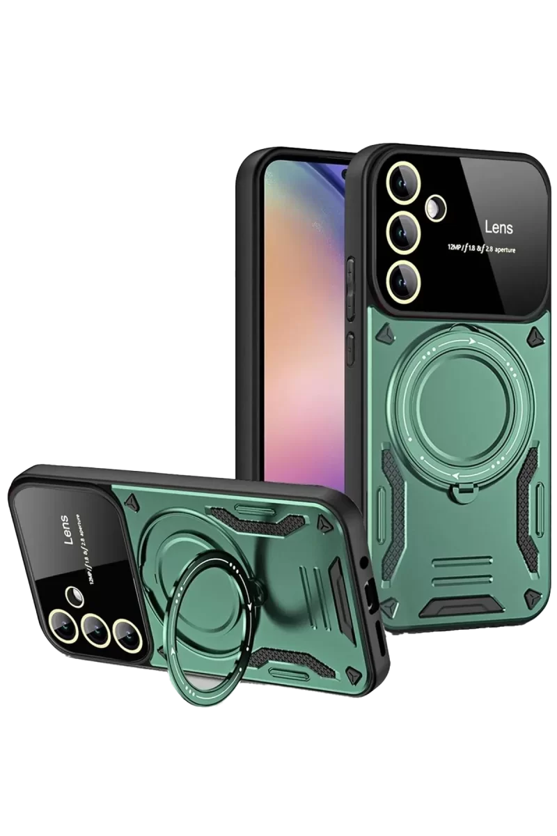 Newface Samsung Galaxy S24 FE Kılıf Joy Lens Standlı Kapak - Koyu Yeşil
