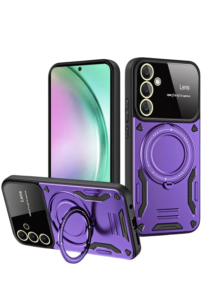 Newface Samsung Galaxy S24 FE Kılıf Joy Lens Standlı Kapak - Mor