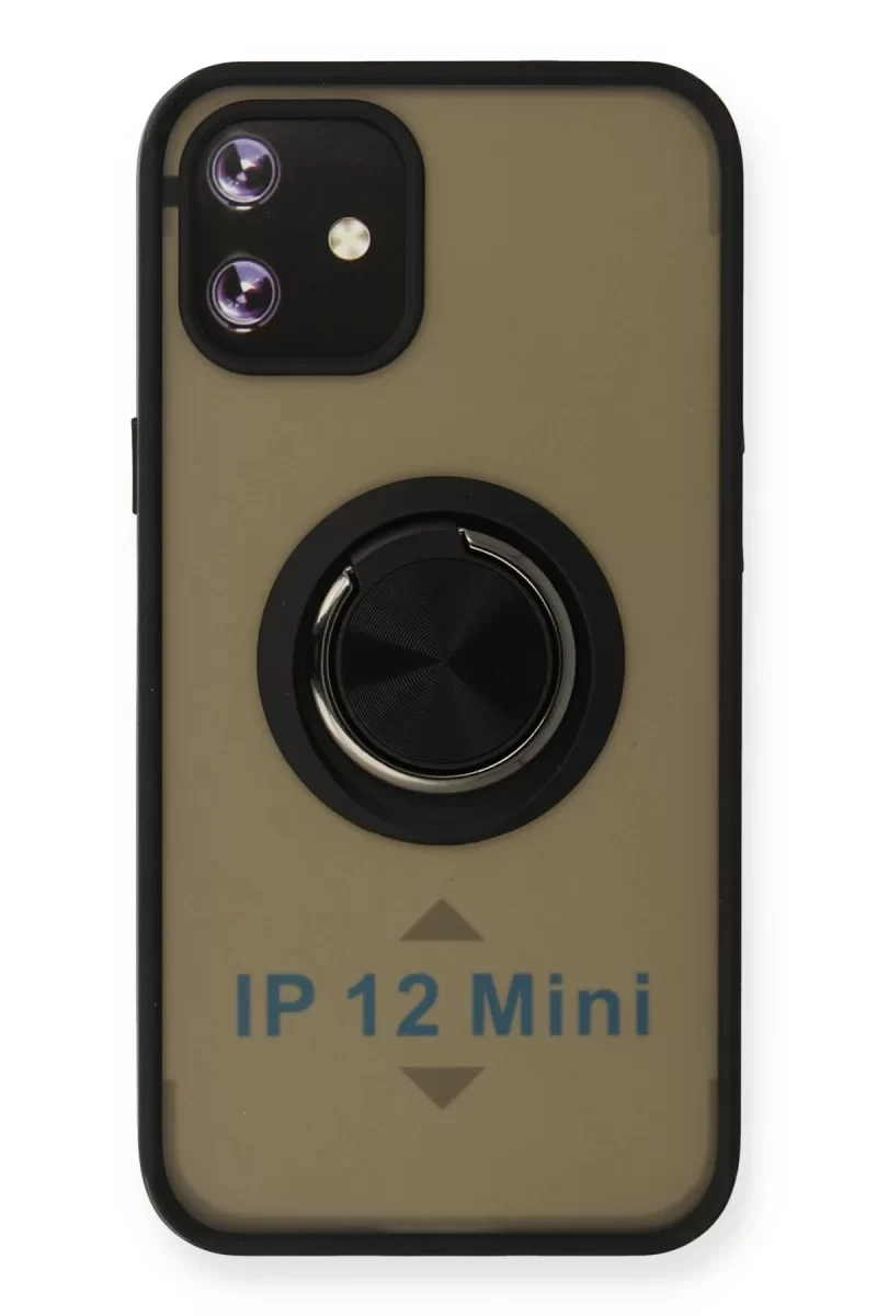 Newface Apple iPhone 12 Mini Kılıf Montreal Yüzüklü Silikon Kapak - Siyah