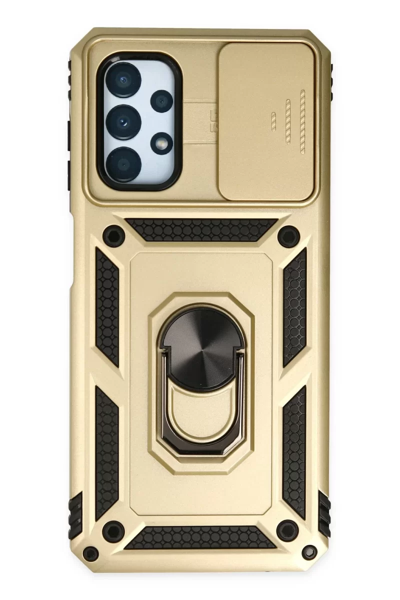 Newface Samsung Galaxy A13 4G Kılıf Pars Lens Yüzüklü Silikon - Gold