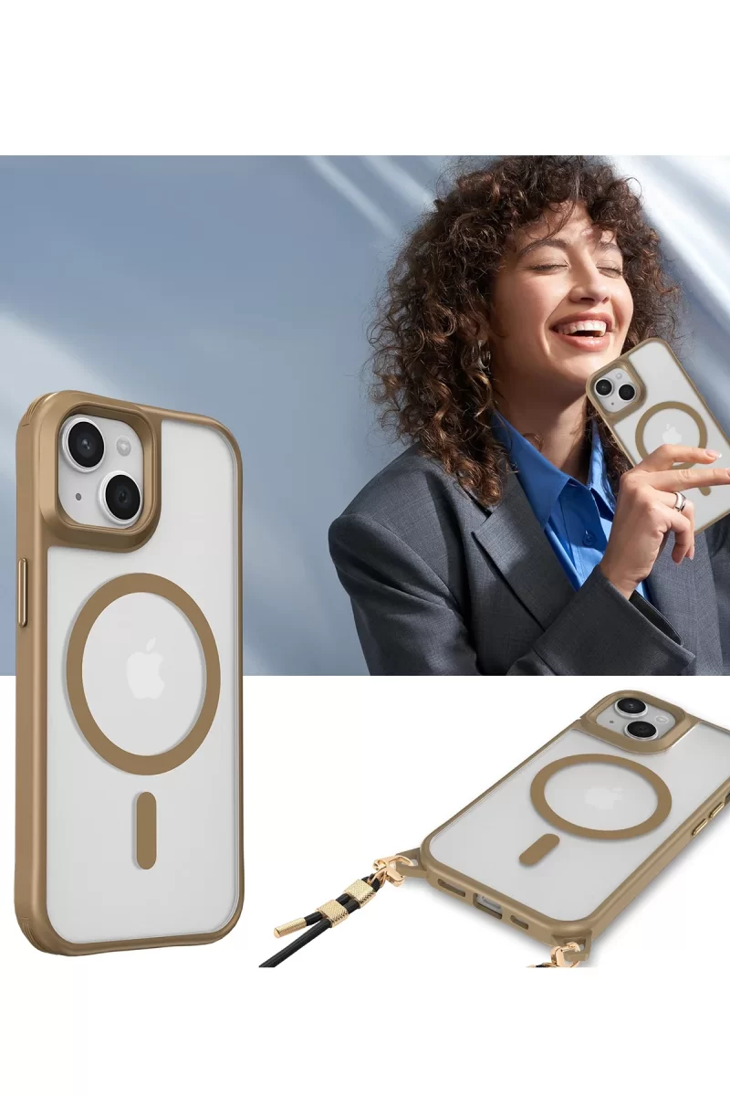 Newface Apple iPhone 15 Plus Kılıf Enka Magsafe Silikon Kılıf - Desert