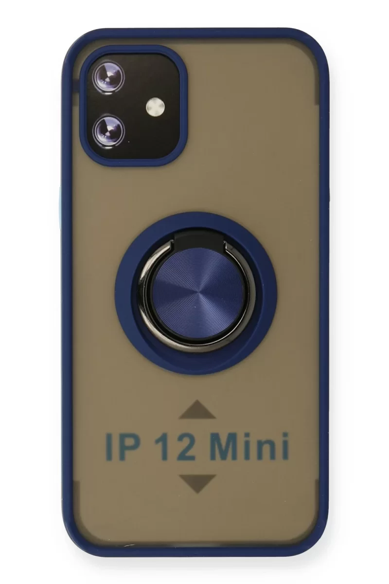 Newface Apple iPhone 12 Mini Kılıf Montreal Yüzüklü Silikon Kapak - Lacivert