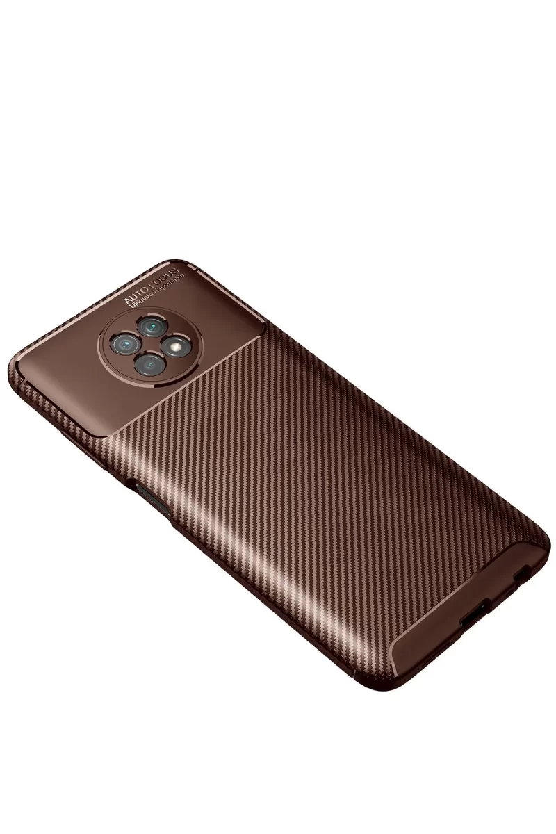 Newface Xiaomi Redmi Note 9 5G Kılıf Auto Focus Karbon Kapak - Kahverengi