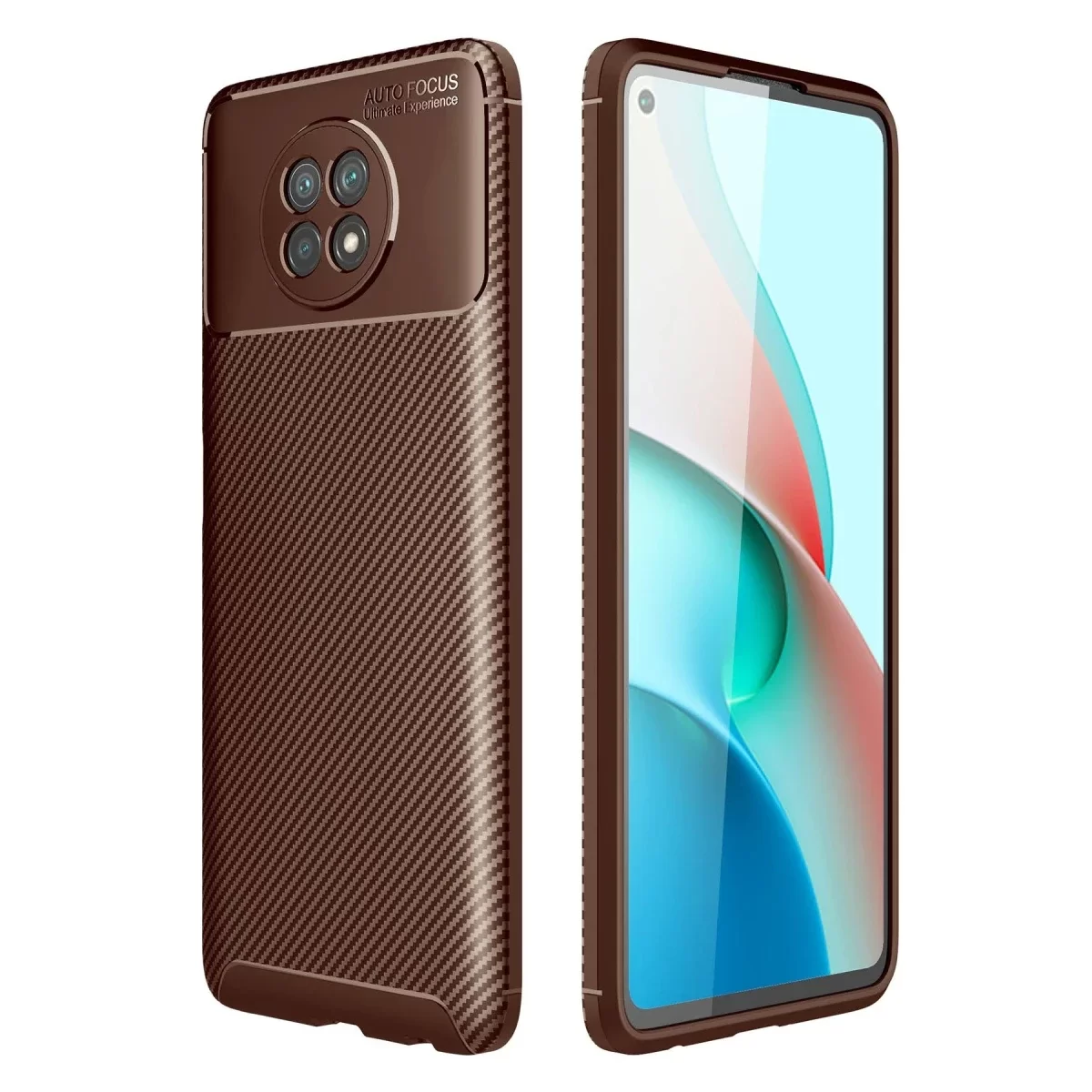 Newface Xiaomi Redmi Note 9 5G Kılıf Auto Focus Karbon Kapak - Kahverengi