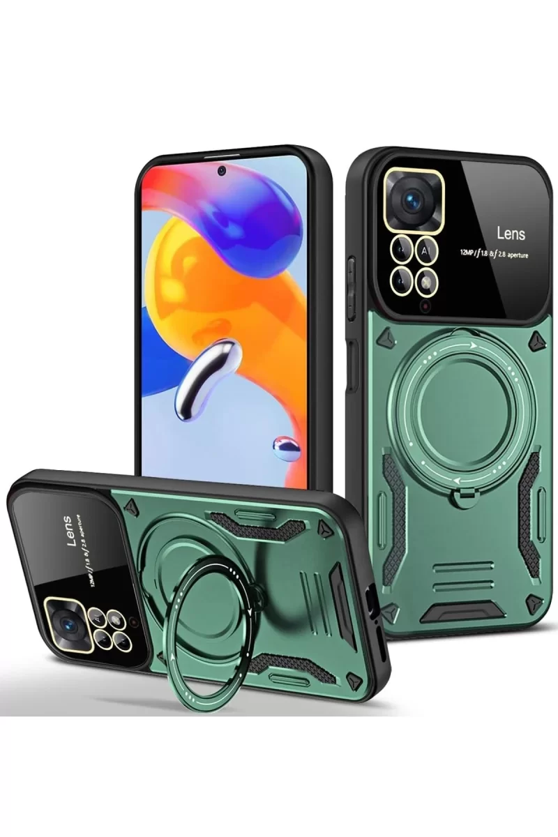 Newface Xiaomi Redmi Note 11 Pro Kılıf Joy Lens Standlı Kapak - Koyu Yeşil