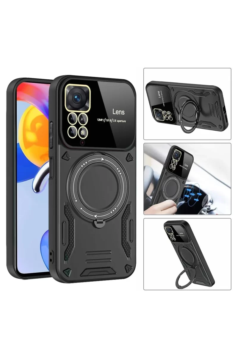 Newface Xiaomi Redmi Note 11 Pro Kılıf Joy Lens Standlı Kapak - Koyu Yeşil