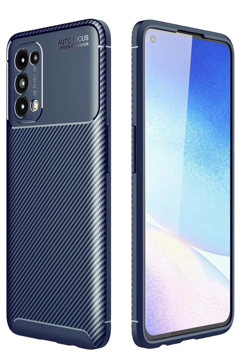 Newface Oppo Reno 5 Kılıf Auto Focus Karbon Kapak - Lacivert
