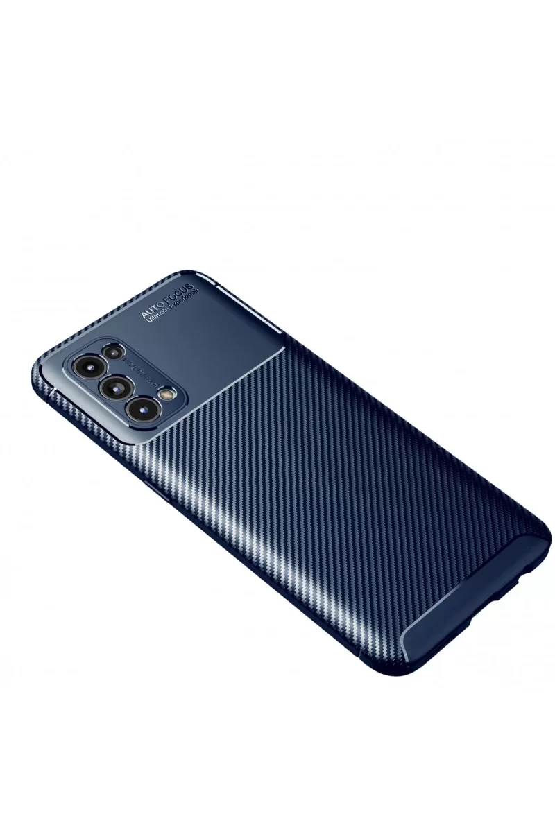 Newface Oppo Reno 5 Kılıf Auto Focus Karbon Kapak - Lacivert