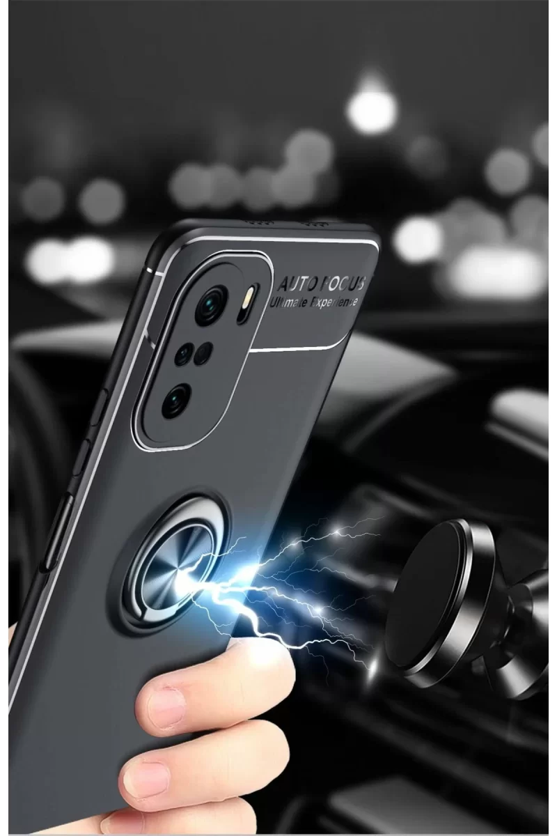 Newface Xiaomi Poco F3 Kılıf Range Yüzüklü Silikon - Kırmızı