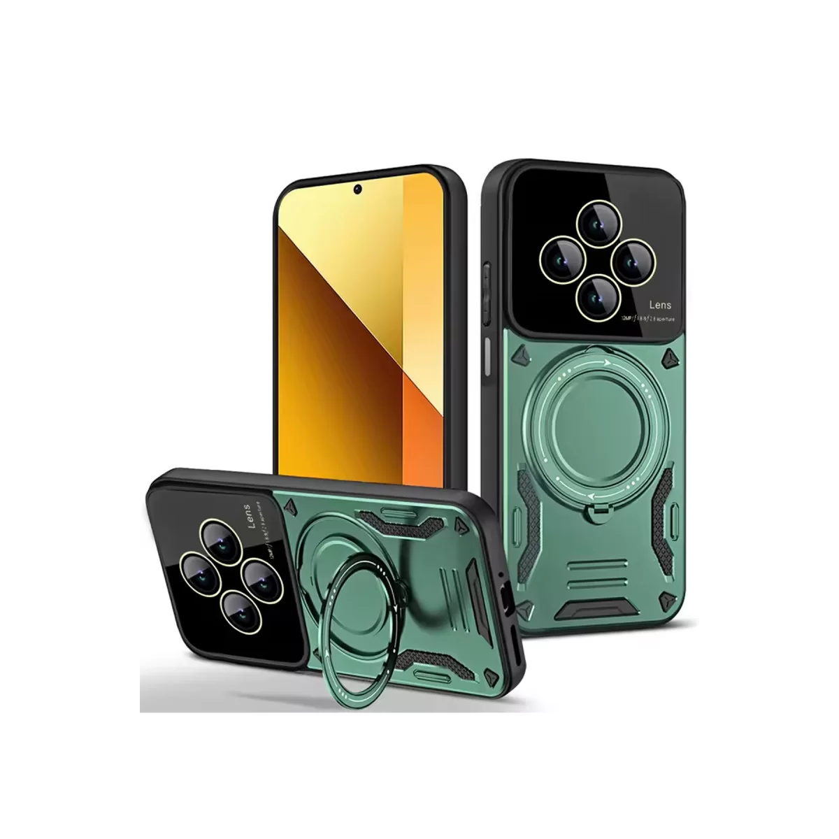 Newface Xiaomi Redmi 14C Kılıf Joy Lens Standlı Kapak - Koyu Yeşil