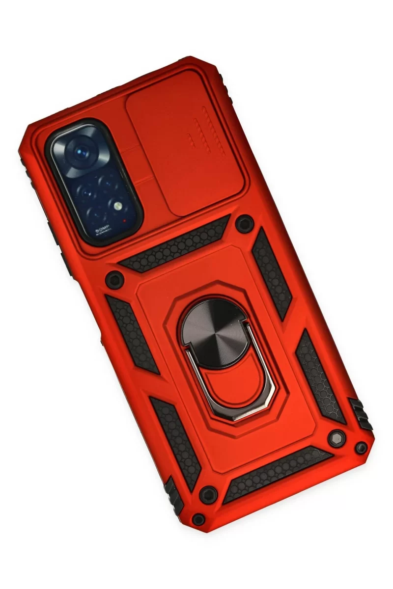 Newface Xiaomi Redmi Note 11 Kılıf Pars Lens Yüzüklü Silikon - Kırmızı