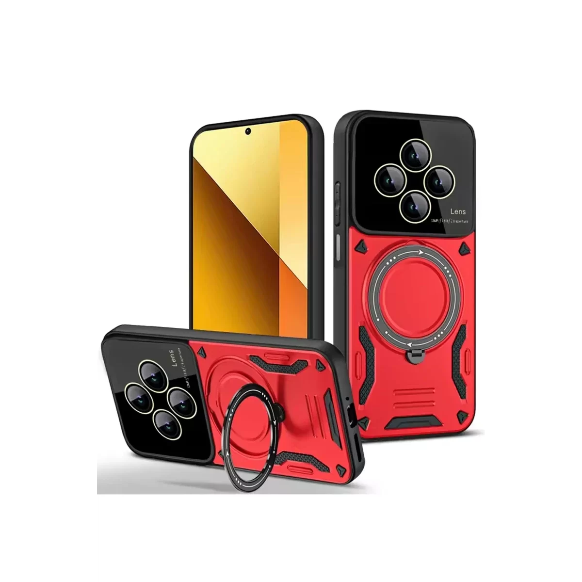 Newface Xiaomi Redmi 14C Kılıf Joy Lens Standlı Kapak - Kırmızı