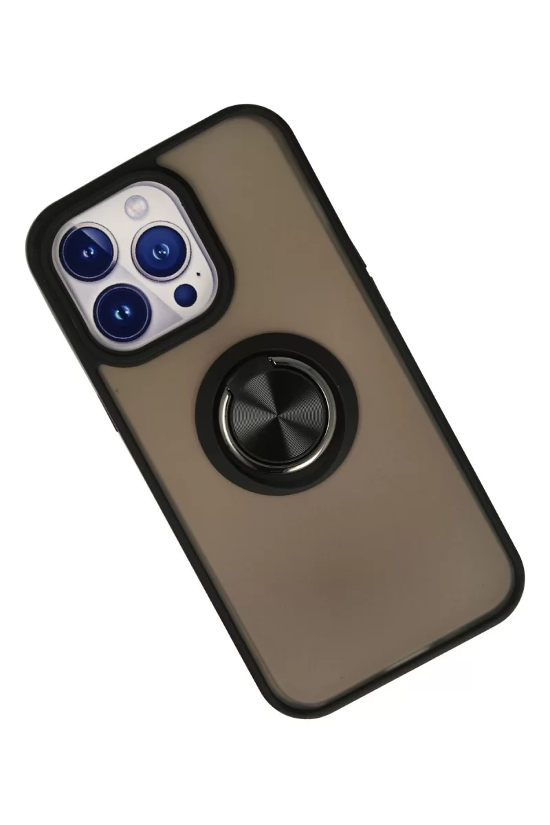 Newface Apple iPhone 15 Pro Max Kılıf Montreal Yüzüklü Silikon Kapak - Siyah
