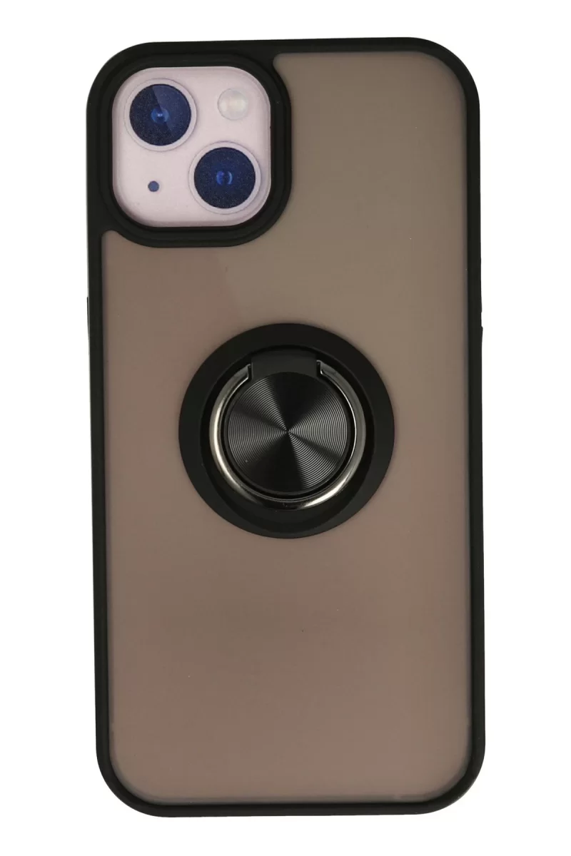 Newface Apple iPhone 15 Kılıf Montreal Yüzüklü Silikon Kapak - Siyah