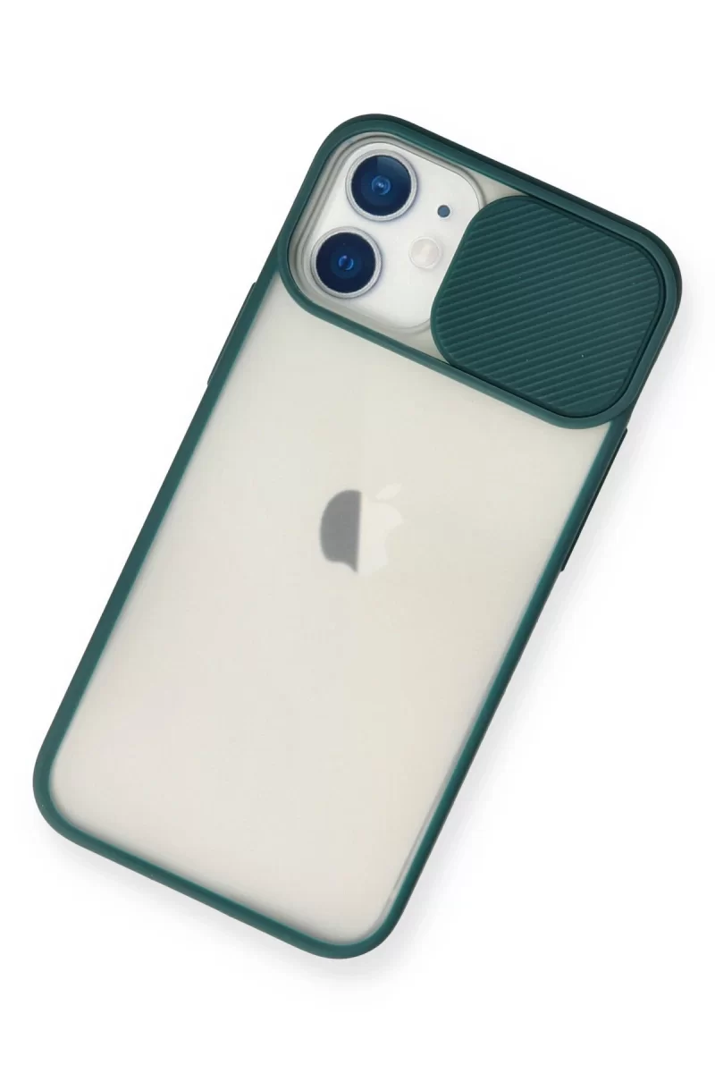 Newface Apple iPhone 11 Kılıf Palm Buzlu Kamera Sürgülü Silikon - Yeşil