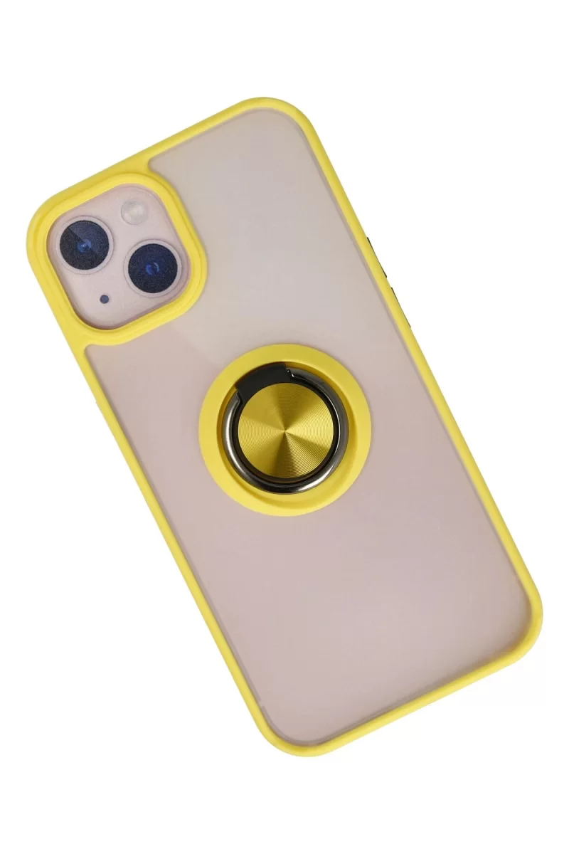 Newface Apple iPhone 15 Kılıf Montreal Yüzüklü Silikon Kapak - Sarı