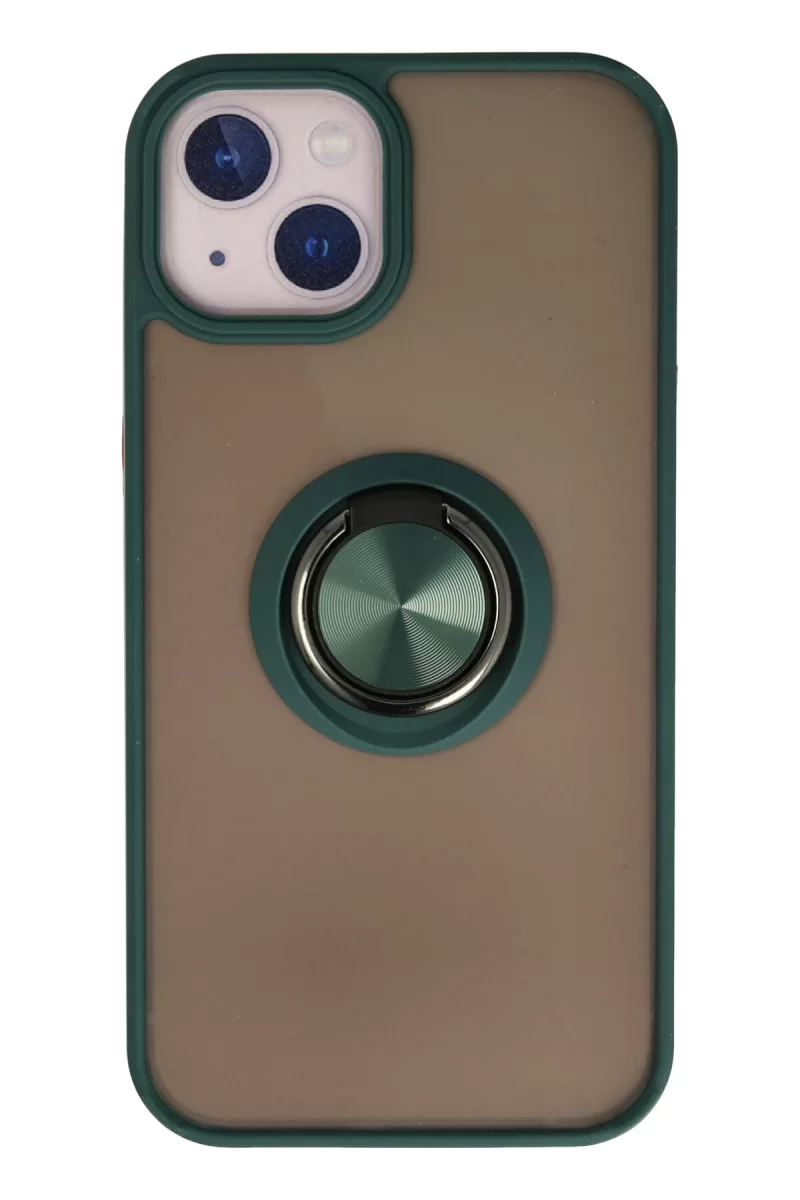Newface Apple iPhone 15 Kılıf Montreal Yüzüklü Silikon Kapak - Yeşil