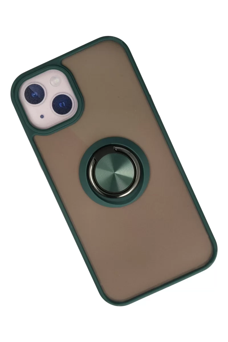 Newface Apple iPhone 15 Kılıf Montreal Yüzüklü Silikon Kapak - Yeşil
