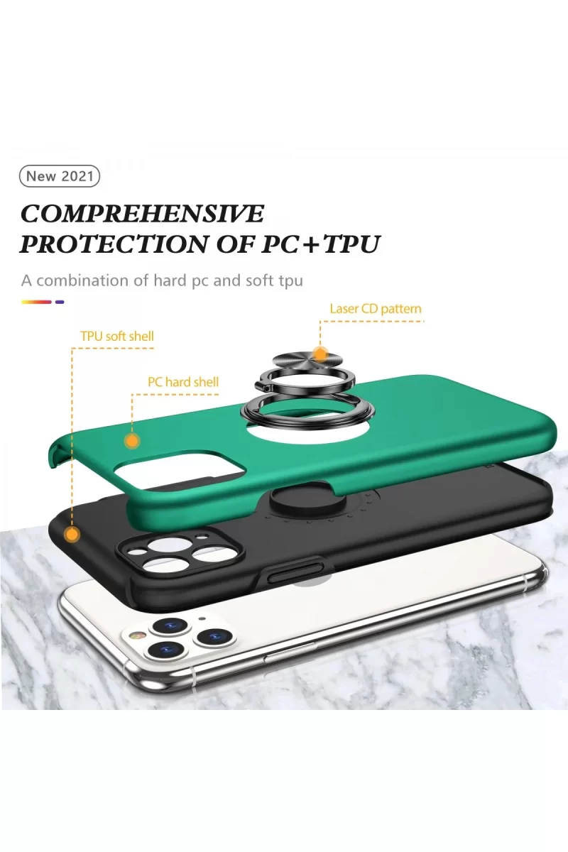 Newface Apple iPhone 11 Pro Max Kılıf Elit Yüzüklü Kapak - Yeşil