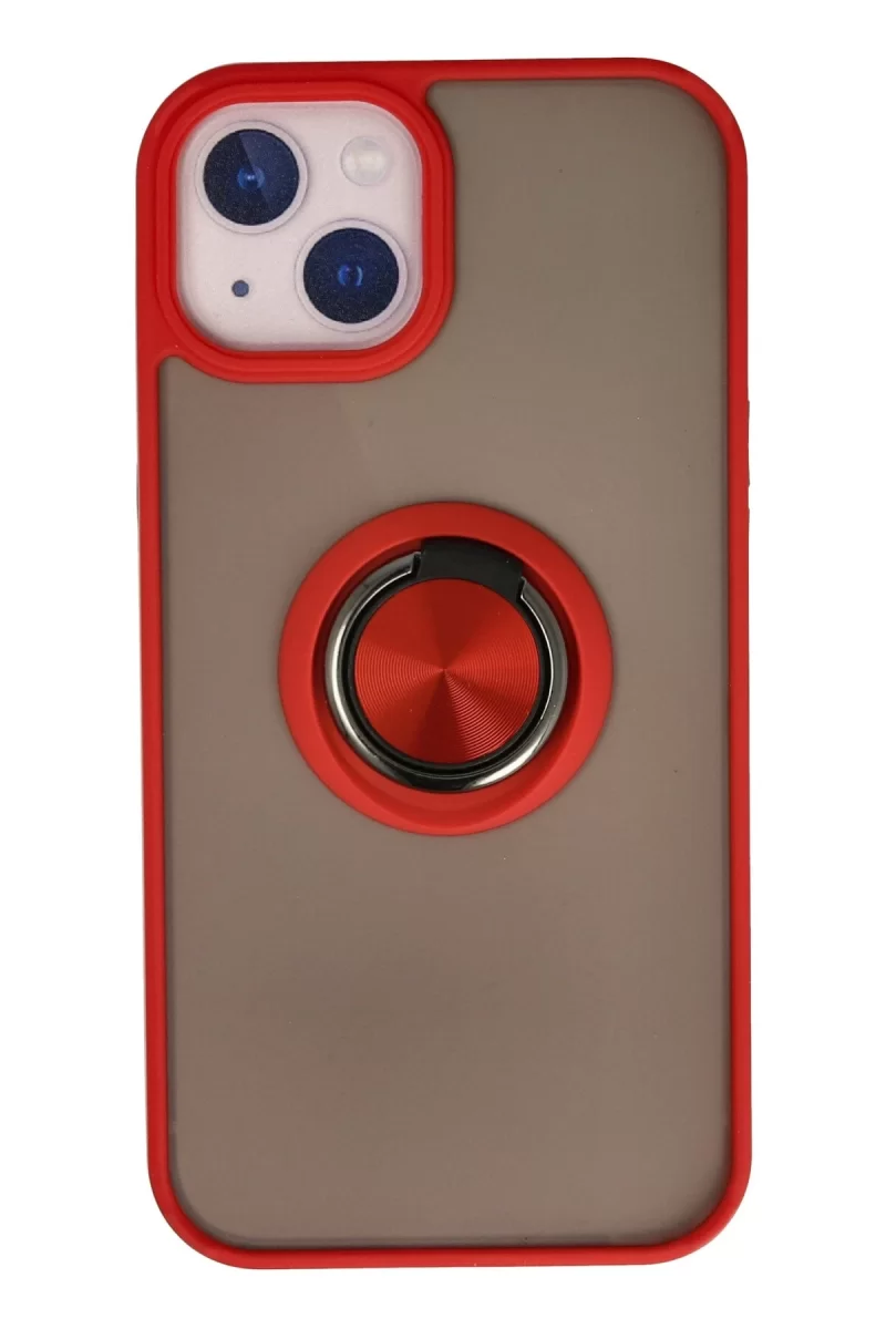 Newface Apple iPhone 15 Kılıf Montreal Yüzüklü Silikon Kapak - Kırmızı