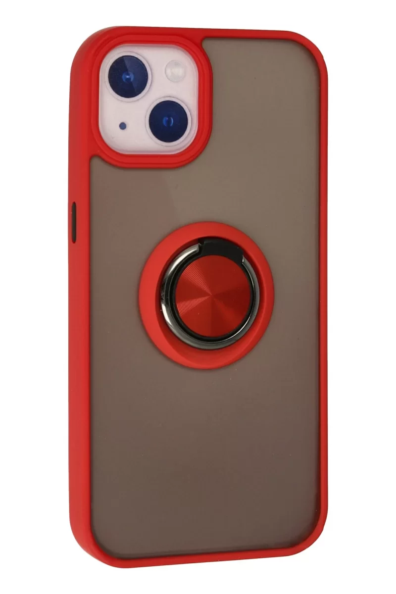 Newface Apple iPhone 15 Kılıf Montreal Yüzüklü Silikon Kapak - Kırmızı