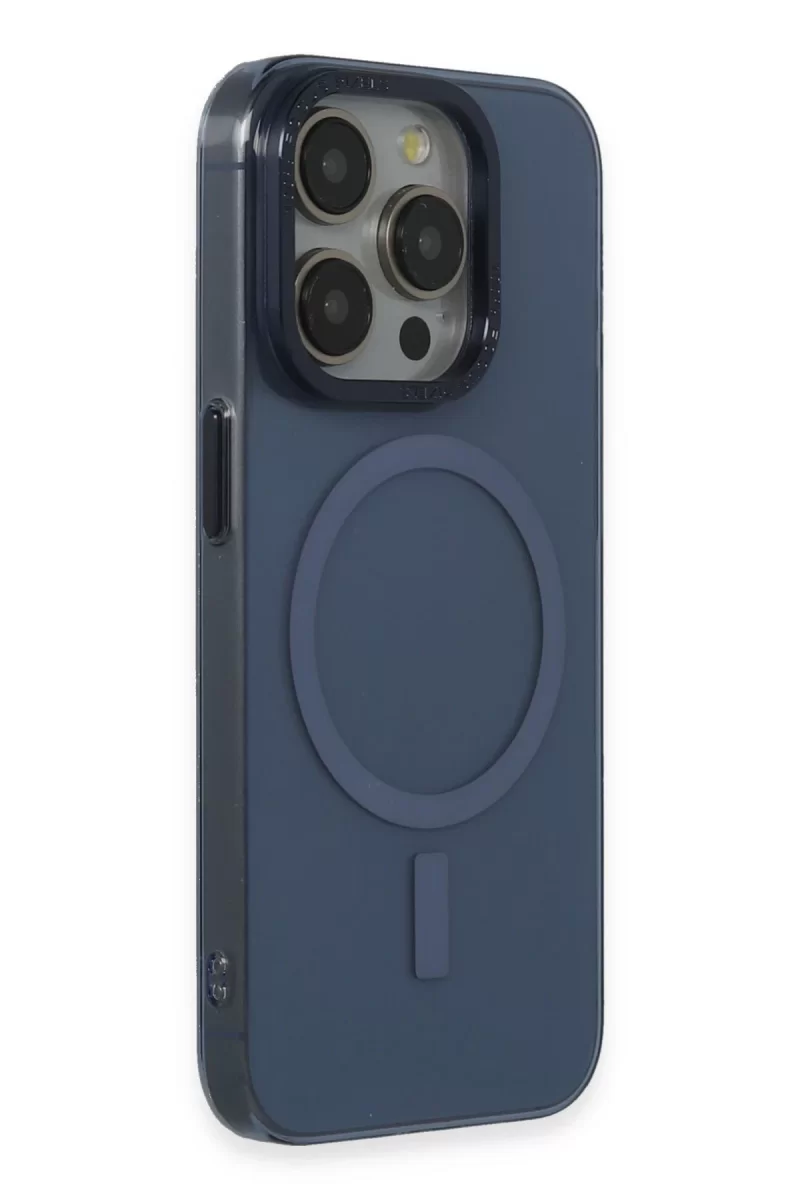 Newface Apple iPhone 15 Pro Kılıf Anka PC Magneticsafe Sert Metal Kapak - Lacivert