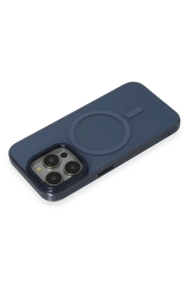 Newface Apple iPhone 15 Pro Kılıf Anka PC Magneticsafe Sert Metal Kapak - Lacivert