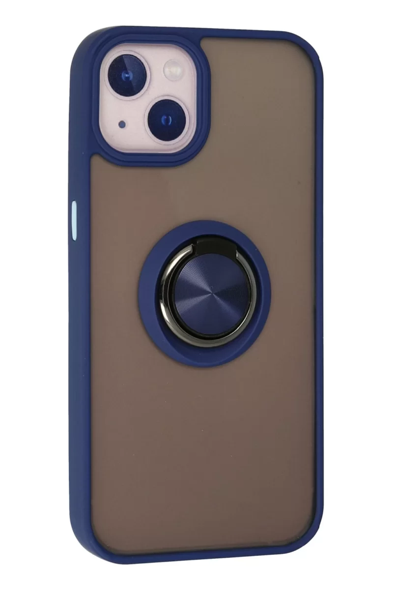 Newface Apple iPhone 15 Kılıf Montreal Yüzüklü Silikon Kapak - Lacivert