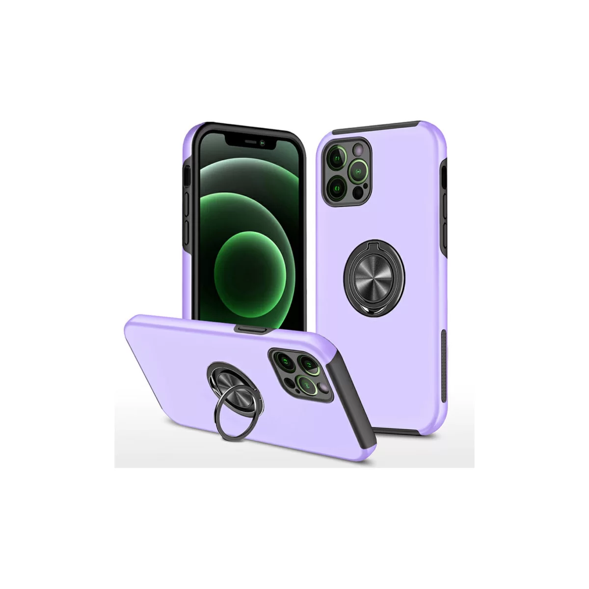 Newface Apple iPhone 12 Pro Max Kılıf Elit Yüzüklü Kapak - Mor
