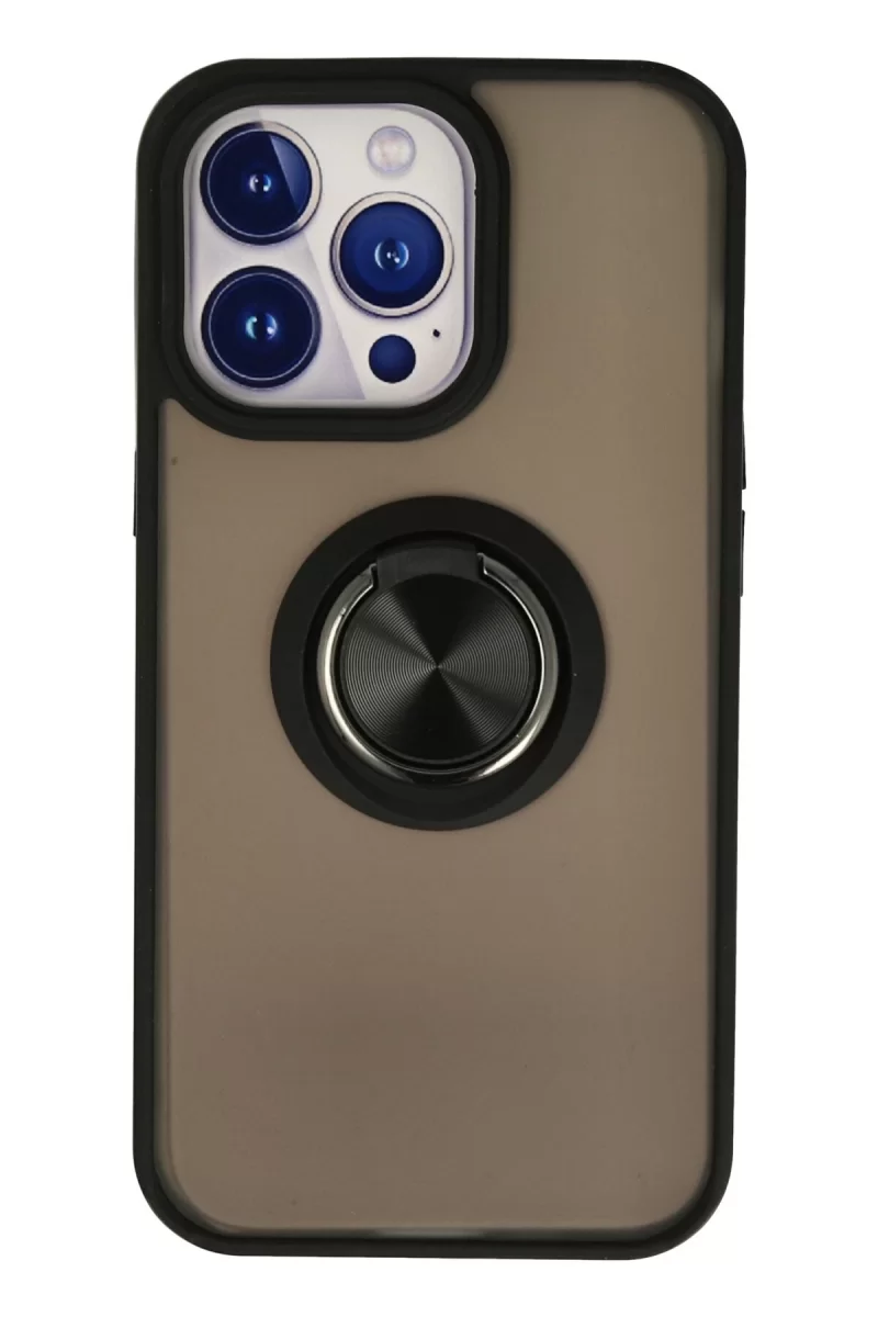 Newface Apple iPhone 15 Pro Kılıf Montreal Yüzüklü Silikon Kapak - Siyah