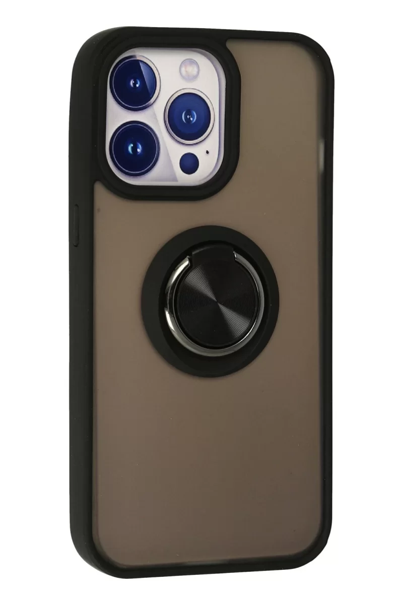 Newface Apple iPhone 15 Pro Kılıf Montreal Yüzüklü Silikon Kapak - Siyah