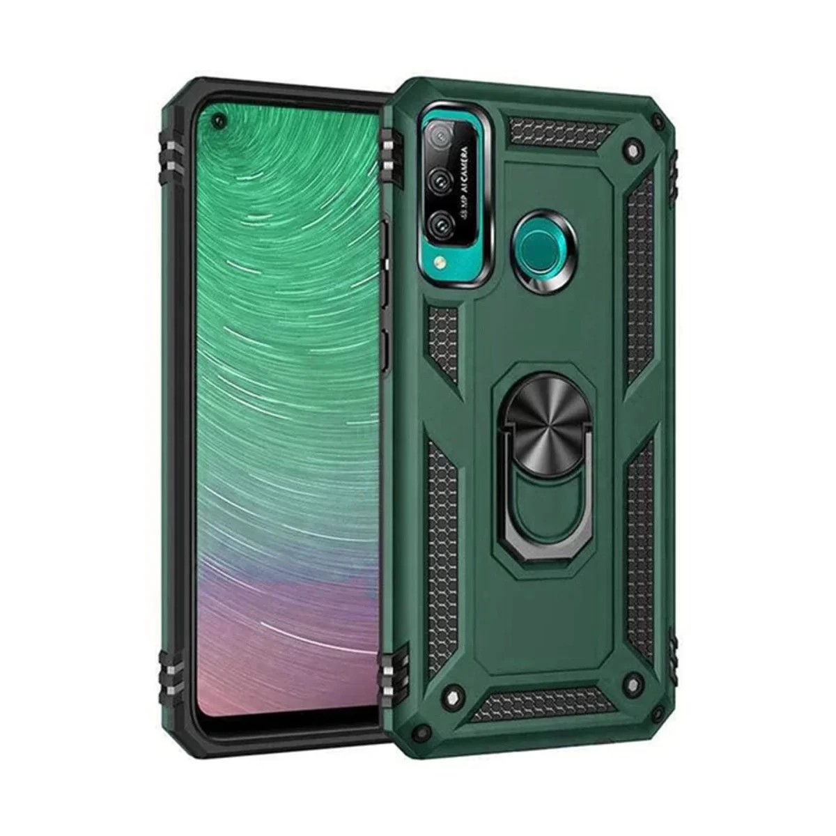 Newface Huawei P40 Lite E Kılıf Sofya Yüzüklü Silikon Kapak - Yeşil