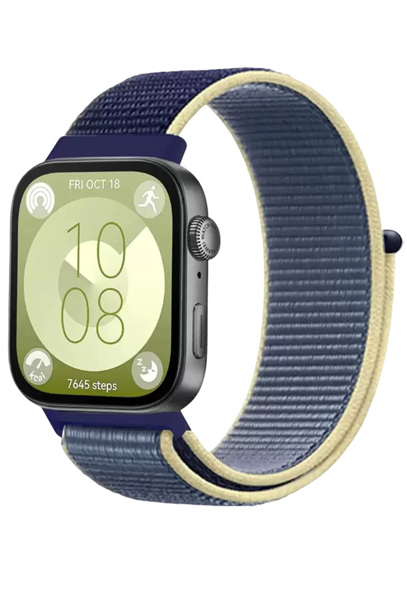 Newface Huawei Fit 4 Hasırlı Cırtcırtlı Kordon - Sarı-Lacivert