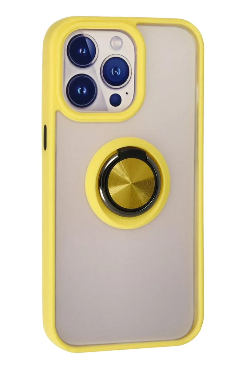 Newface Apple iPhone 15 Pro Kılıf Montreal Yüzüklü Silikon Kapak - Sarı