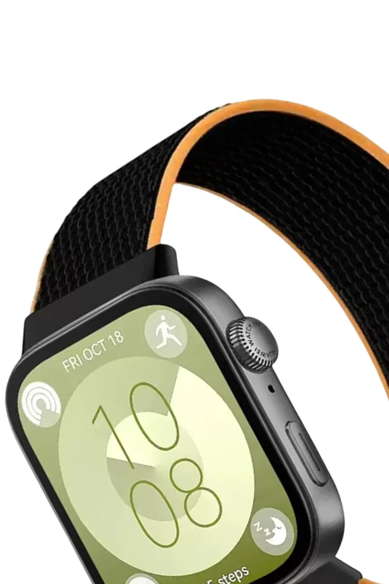 Newface Huawei Fit 4 Hasırlı Cırtcırtlı Kordon - Siyah-Turuncu