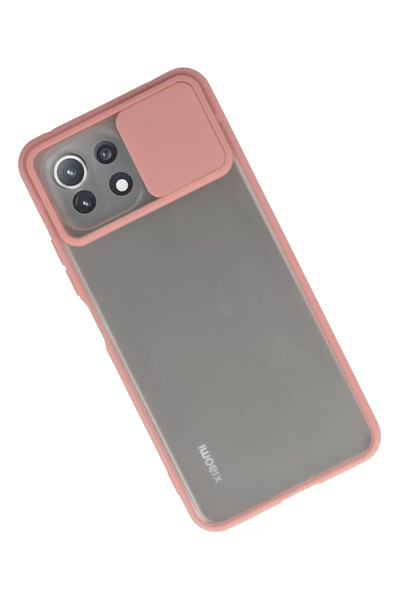 Newface Xiaomi Mİ 11 Lite Kılıf Palm Buzlu Kamera Sürgülü Silikon - Pembe