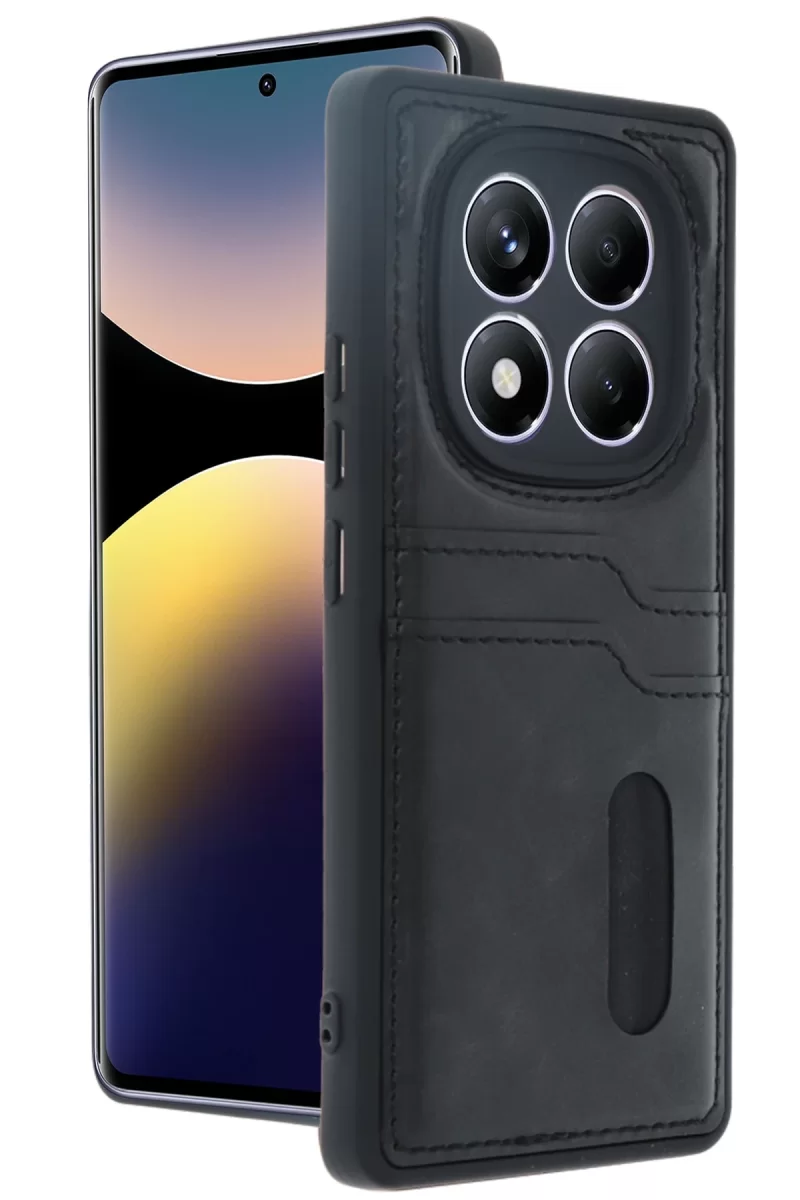 Newface Xiaomi Redmi Note 14 Pro 5G Kılıf Sara Kartvizitli Deri Kılıf - Siyah