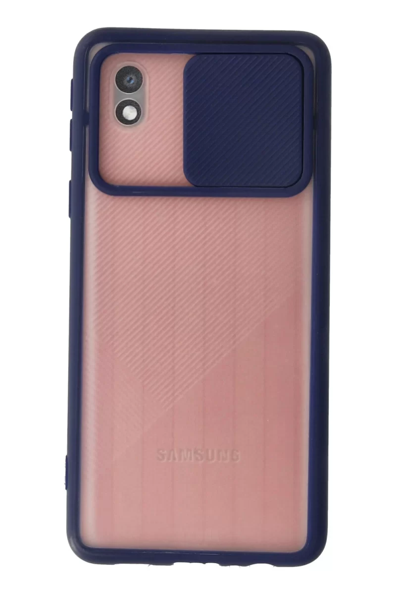 Newface Samsung Galaxy A01 Core Kılıf Palm Buzlu Kamera Sürgülü Silikon - Lacivert