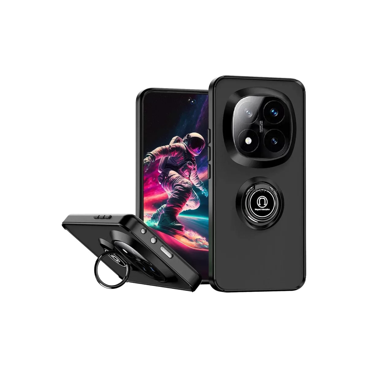 Newface Xiaomi Redmi Note 14 Pro 5G Kılıf Montreal Yüzüklü Silikon Kapak - Siyah