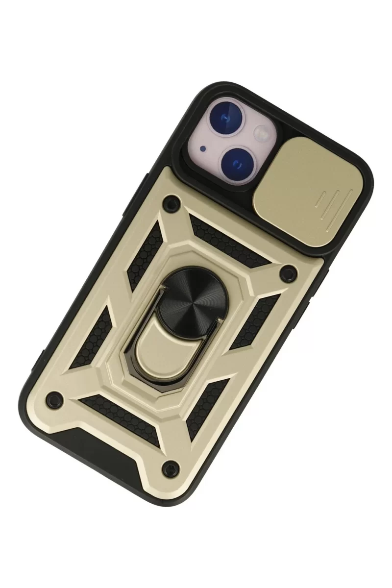 Newface Apple iPhone 15 Kılıf Pars Lens Yüzüklü Silikon - Gold