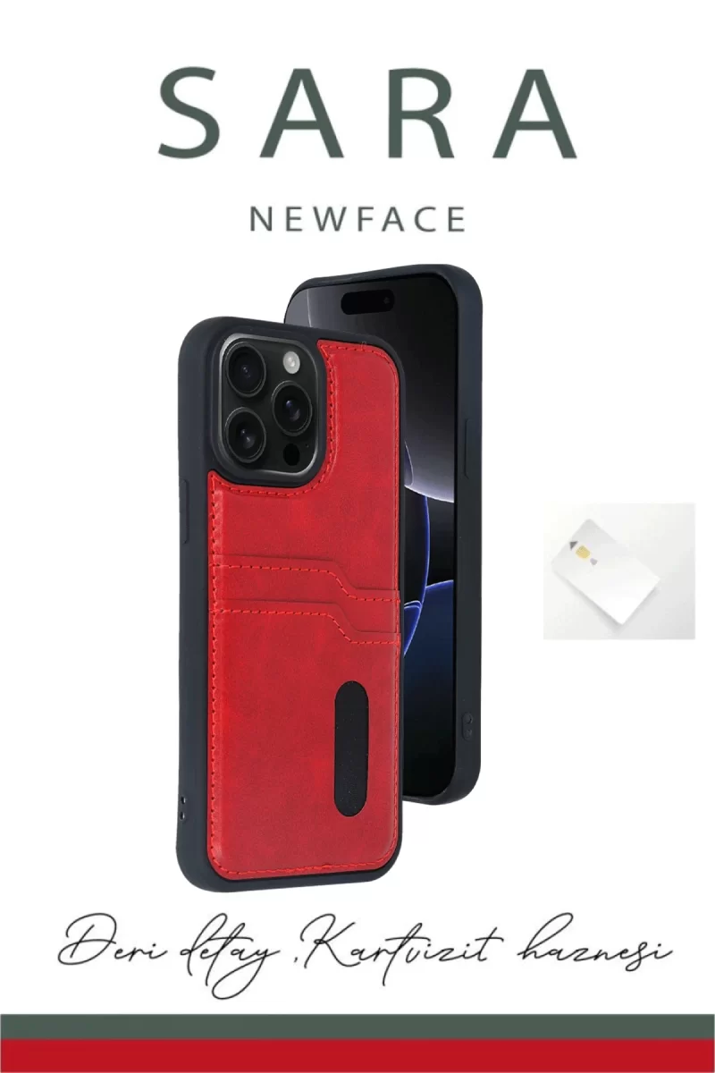Newface Apple iPhone 14 Pro Max Kılıf Sara Kartvizitli Deri Kılıf - Koyu Yeşil