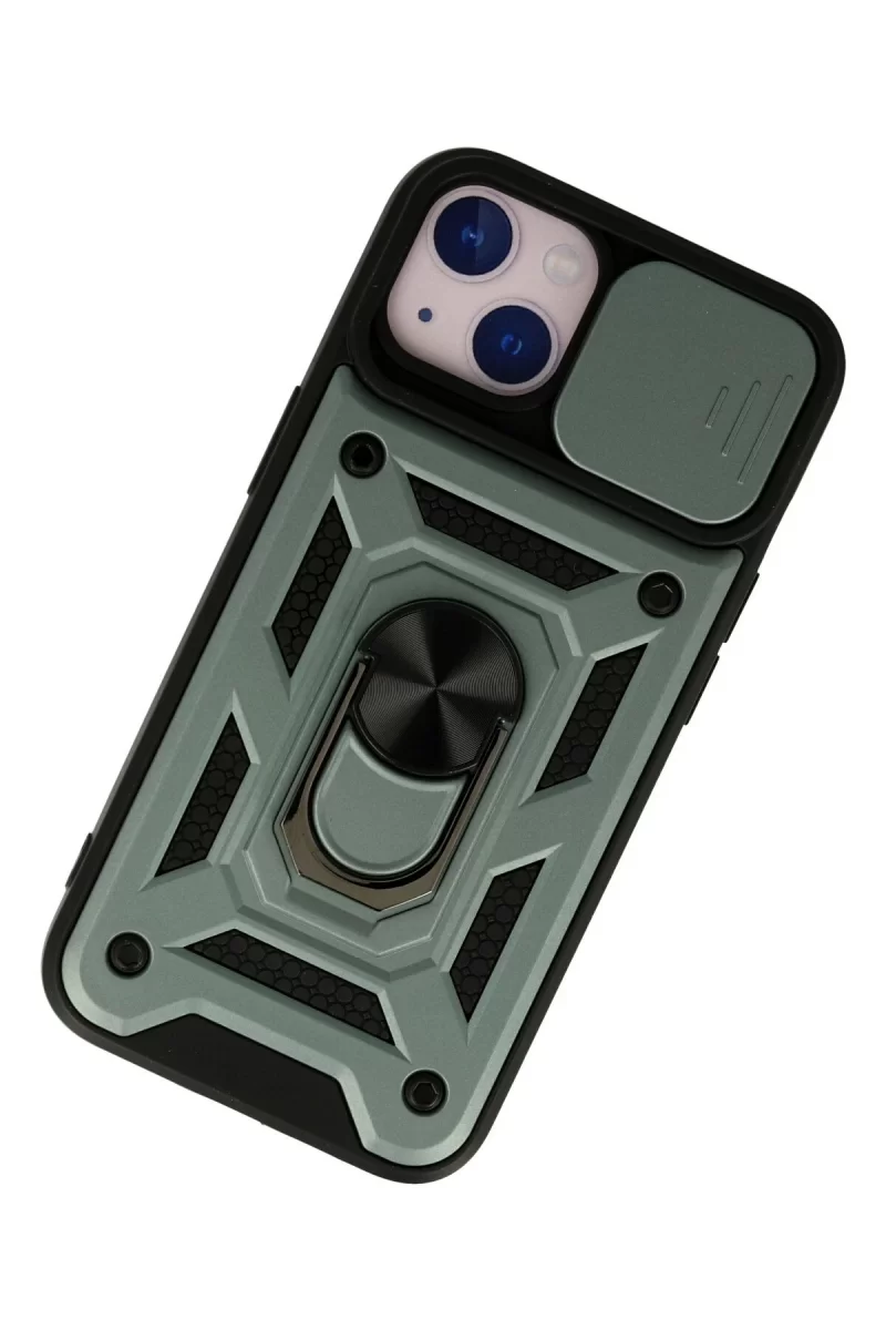 Newface Apple iPhone 15 Kılıf Pars Lens Yüzüklü Silikon - Yeşil