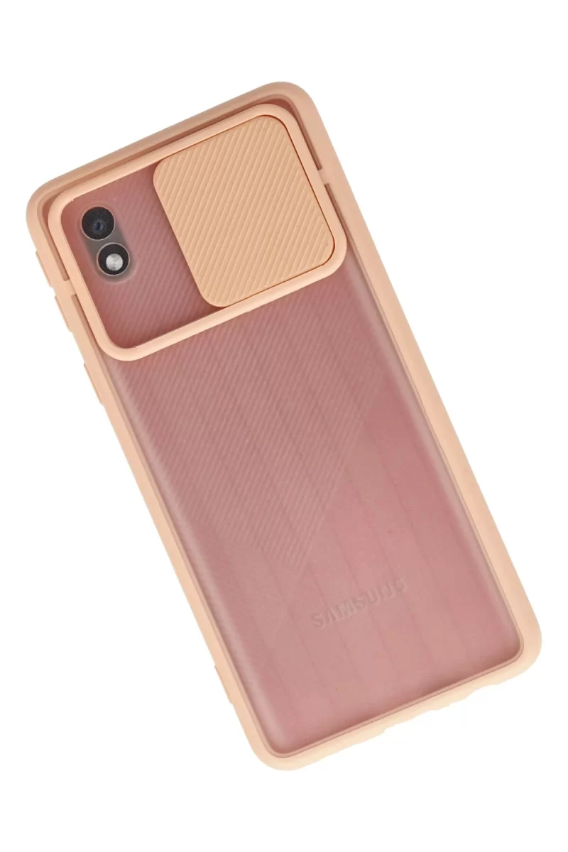 Newface Samsung Galaxy A01 Core Kılıf Palm Buzlu Kamera Sürgülü Silikon - Pembe