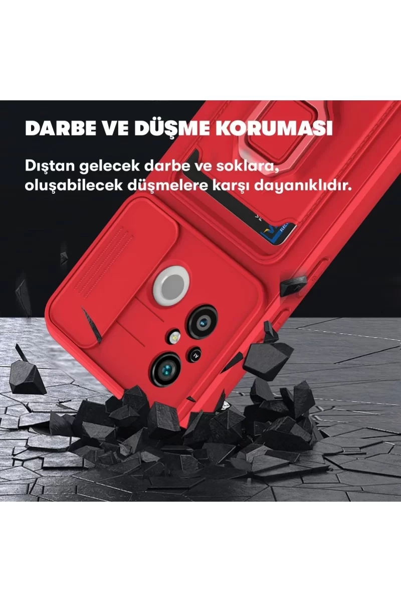 Newface Xiaomi Redmi 12C Kılıf Zuma Kartvizitli Yüzüklü Silikon - Kırmızı