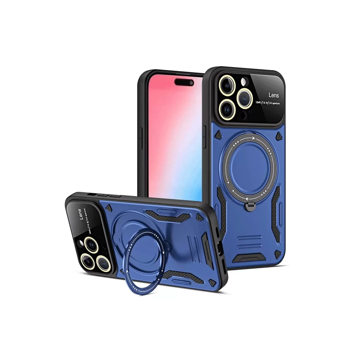 Newface Apple iPhone 15 Pro Joy Lens Standlı Kapak - Lacivert