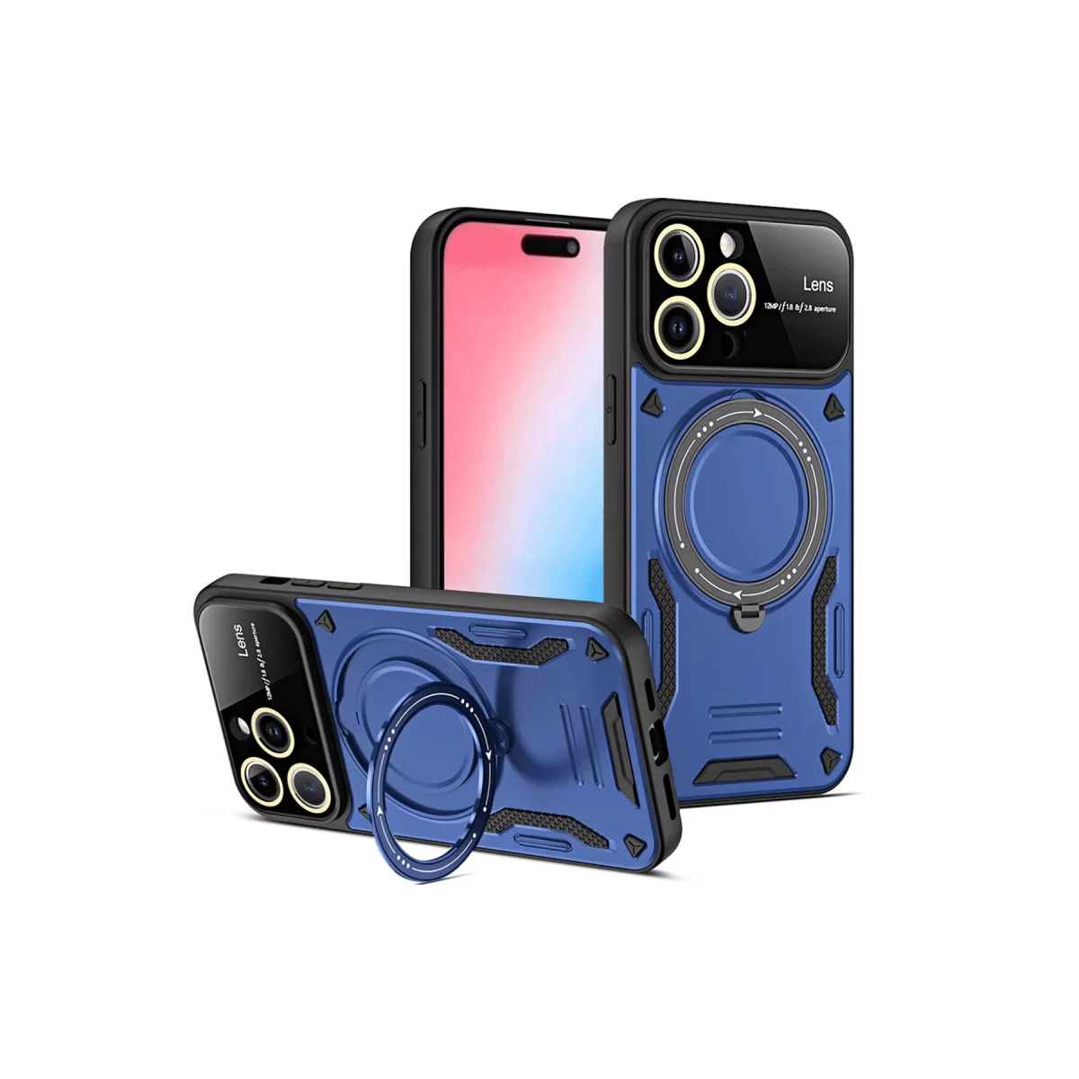 Newface Apple iPhone 15 Pro Joy Lens Standlı Kapak - Lacivert